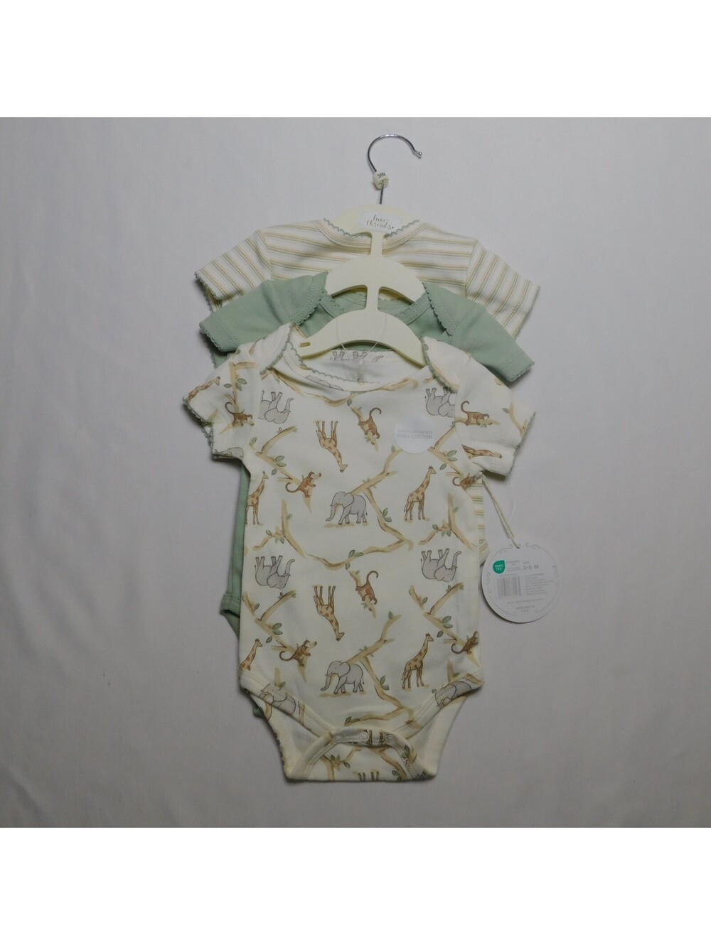 Luxe Threads Baby Girl Bodysuits 3-6M 3 Pack NWT Pima Cotton Safari Animal Strip